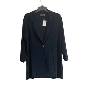 NWT Chicos Travelers Long Cardigan XL Navy Blue One Button Classic Career Office